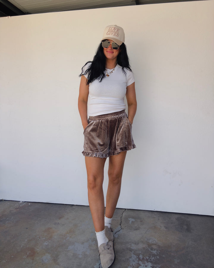 Ruffle Velour Shorts - Mocha
