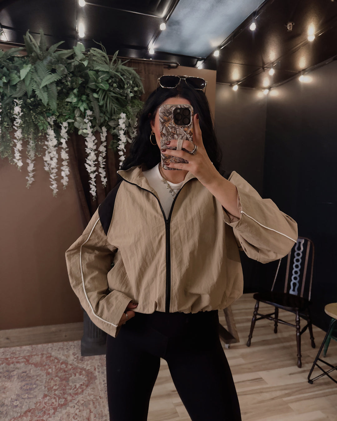 Eloise Contrast Zip-Up Jacket - Taupe/Black