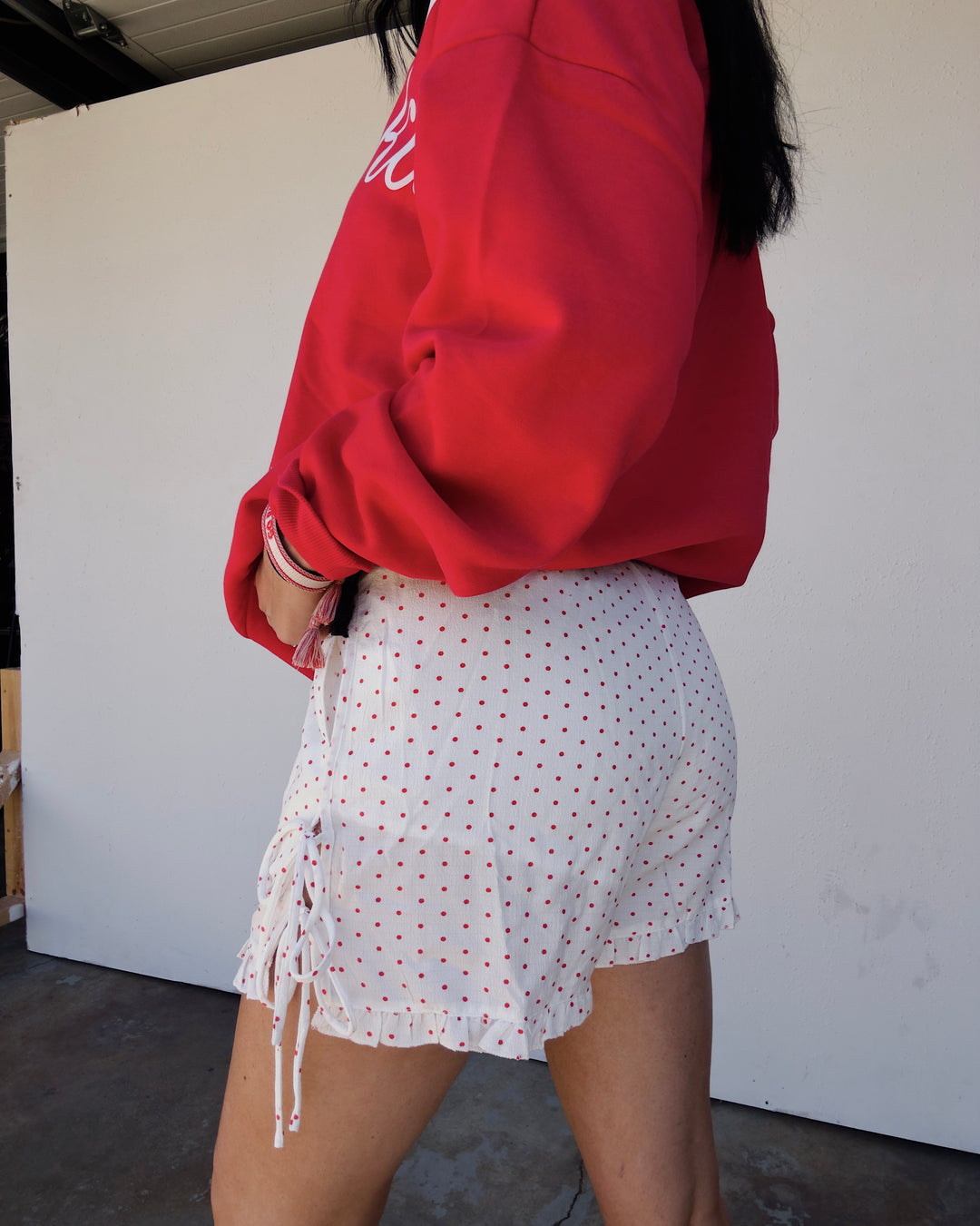 Dottie Days Ruffle Shorts - White/Red
