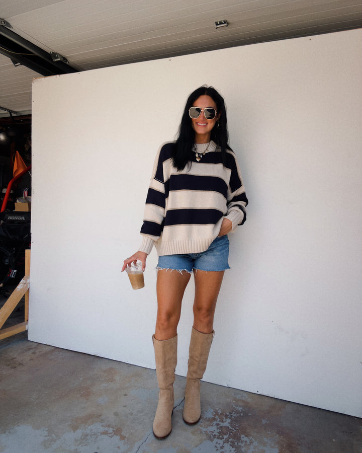 Eliza Striped Sweater - Cream/Navy