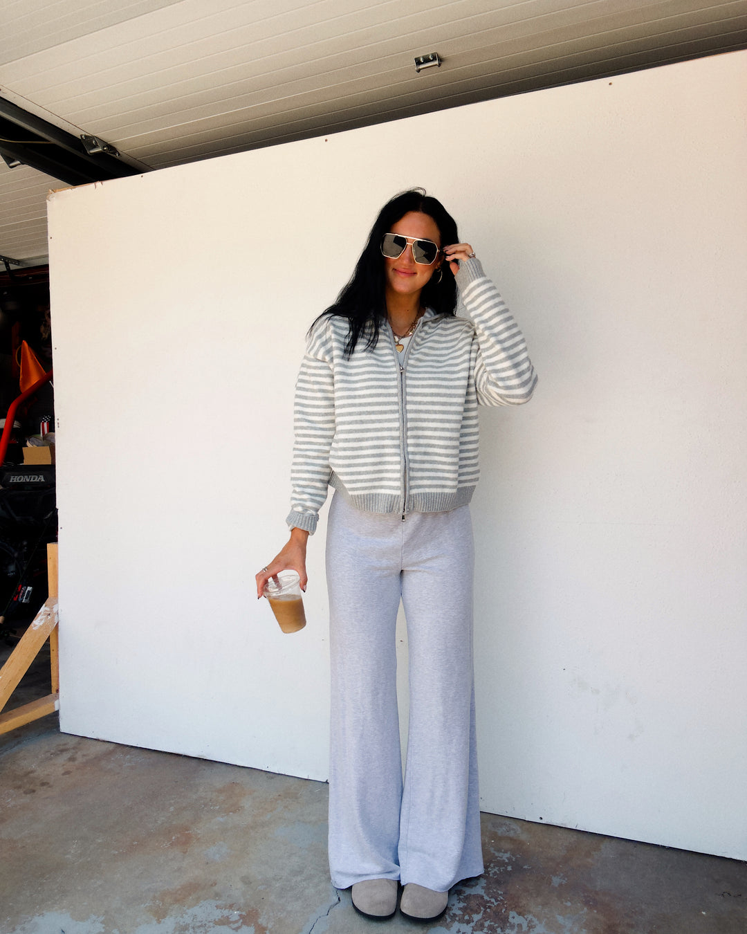 Cooper Striped Zip Jacket - Ash/White