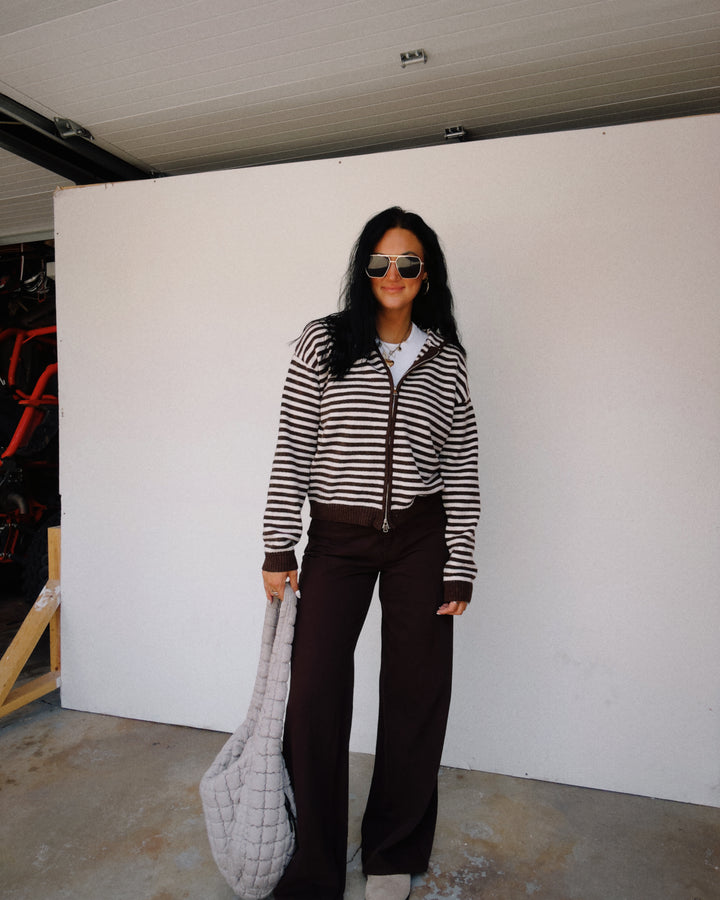 Cooper Striped Zip Jacket - Brown/Ivory