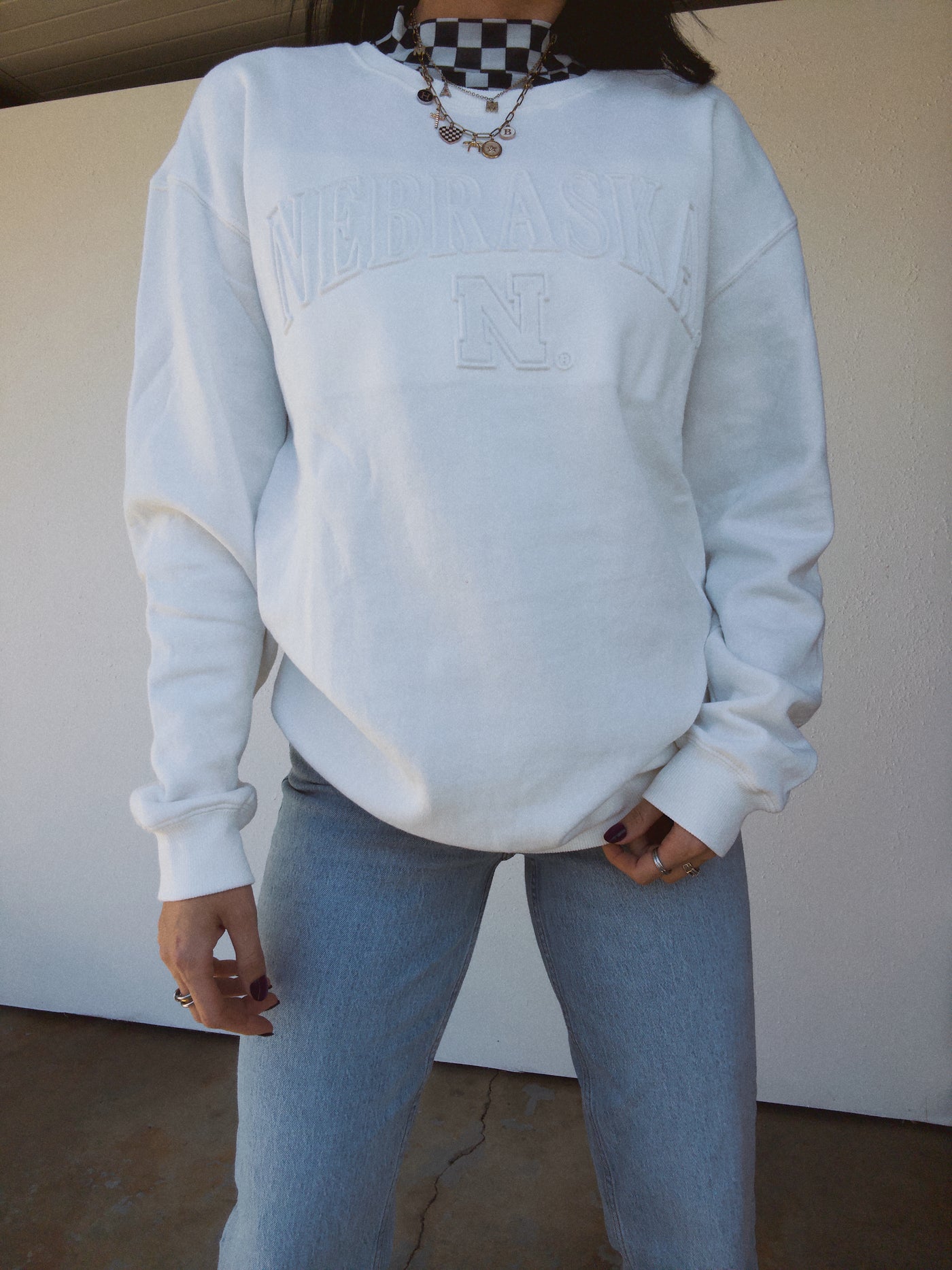 Nebraska Embossed Sweatshirt - White