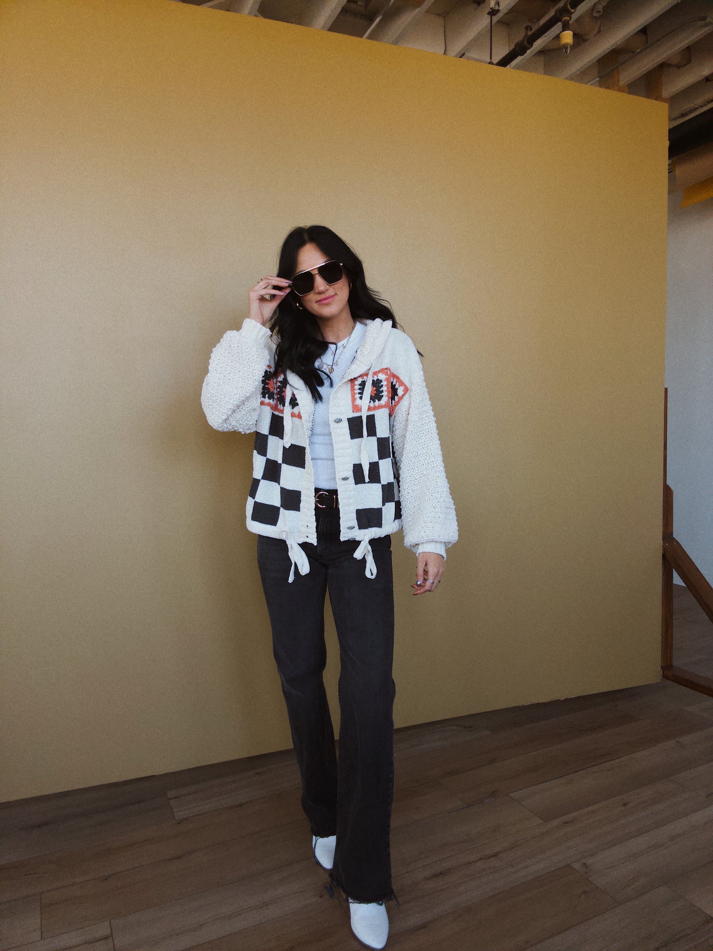 Keystone Checkered Cardigan - Cream Multi