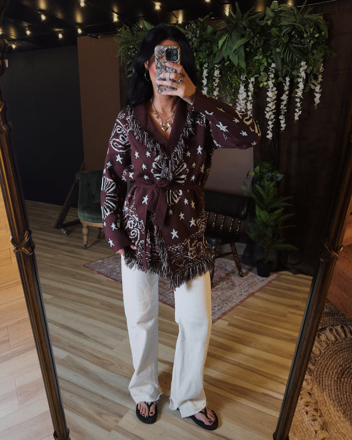 Free Spirit Fringe Cardigan - Burgundy