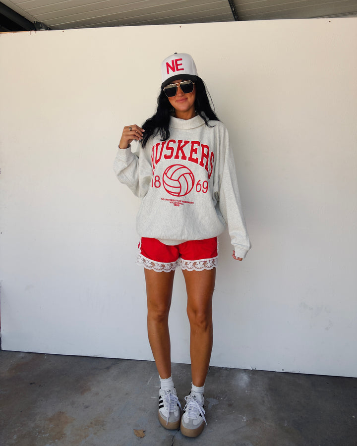 Husker Volleyball Rolled Mock Neck - Ash