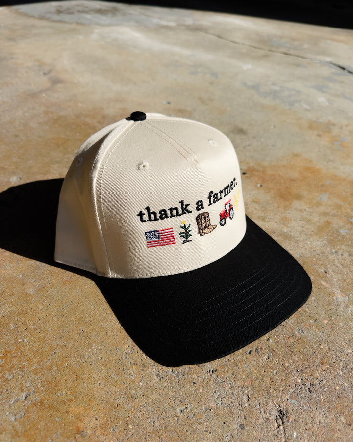 Thank A Farmer Hat - Cream/Black/Red