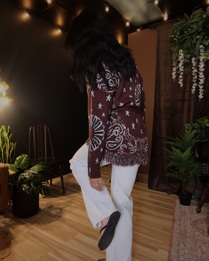 Free Spirit Fringe Cardigan - Burgundy
