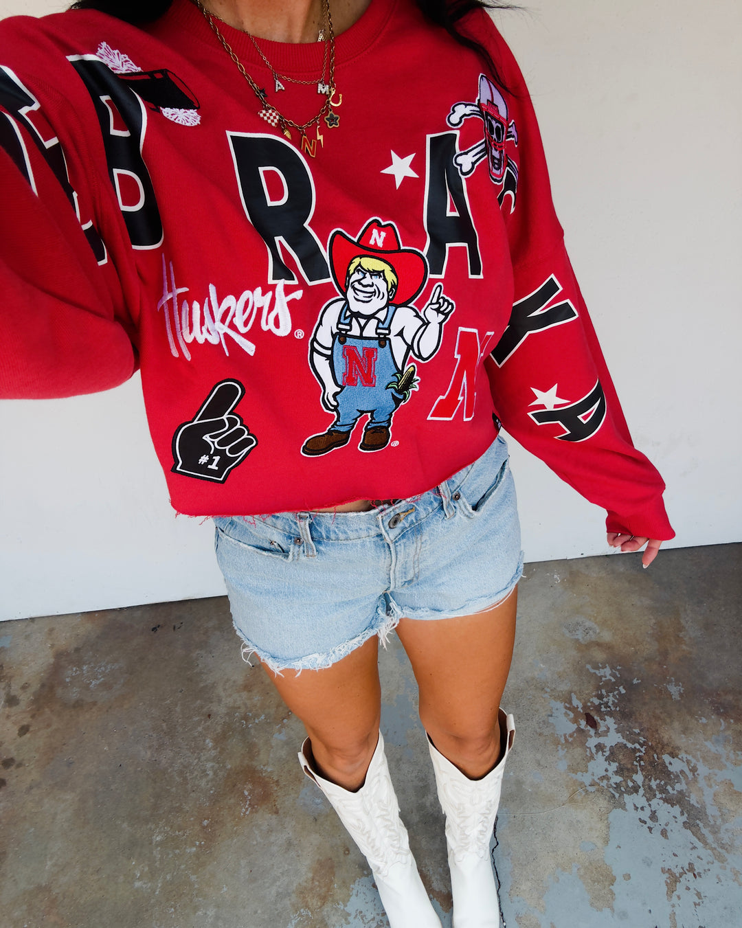 Nebraska Patched Up Cropped Sweatshirt - Red