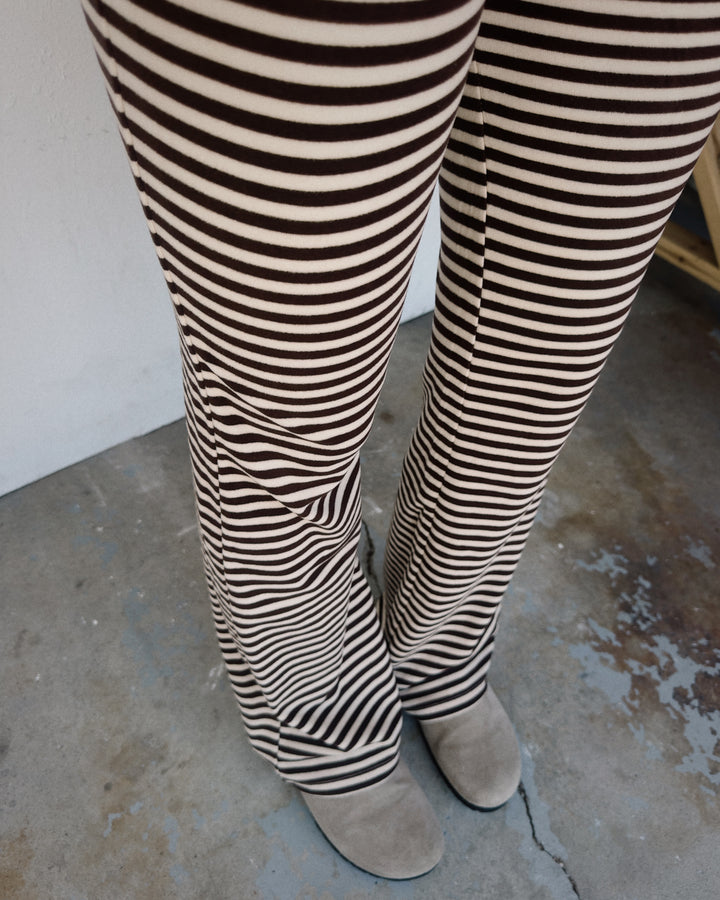 Skyler Fleece Flare Pants - Brown/Cream