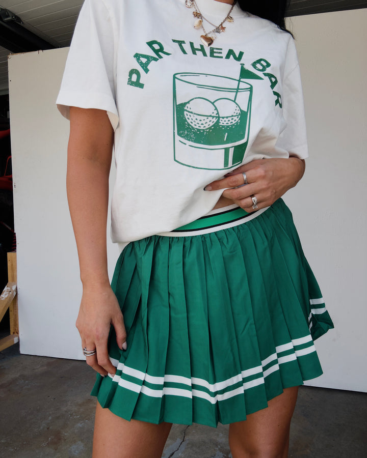 The Lucky Stripe Pleated Skort - Green/White