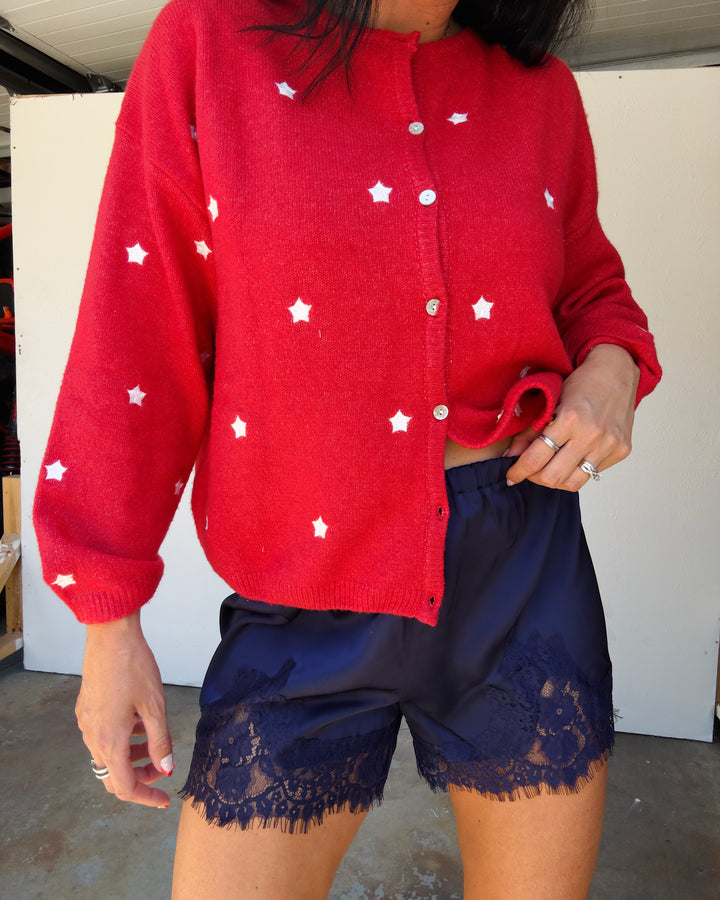 Lace Trim Shorts - Navy