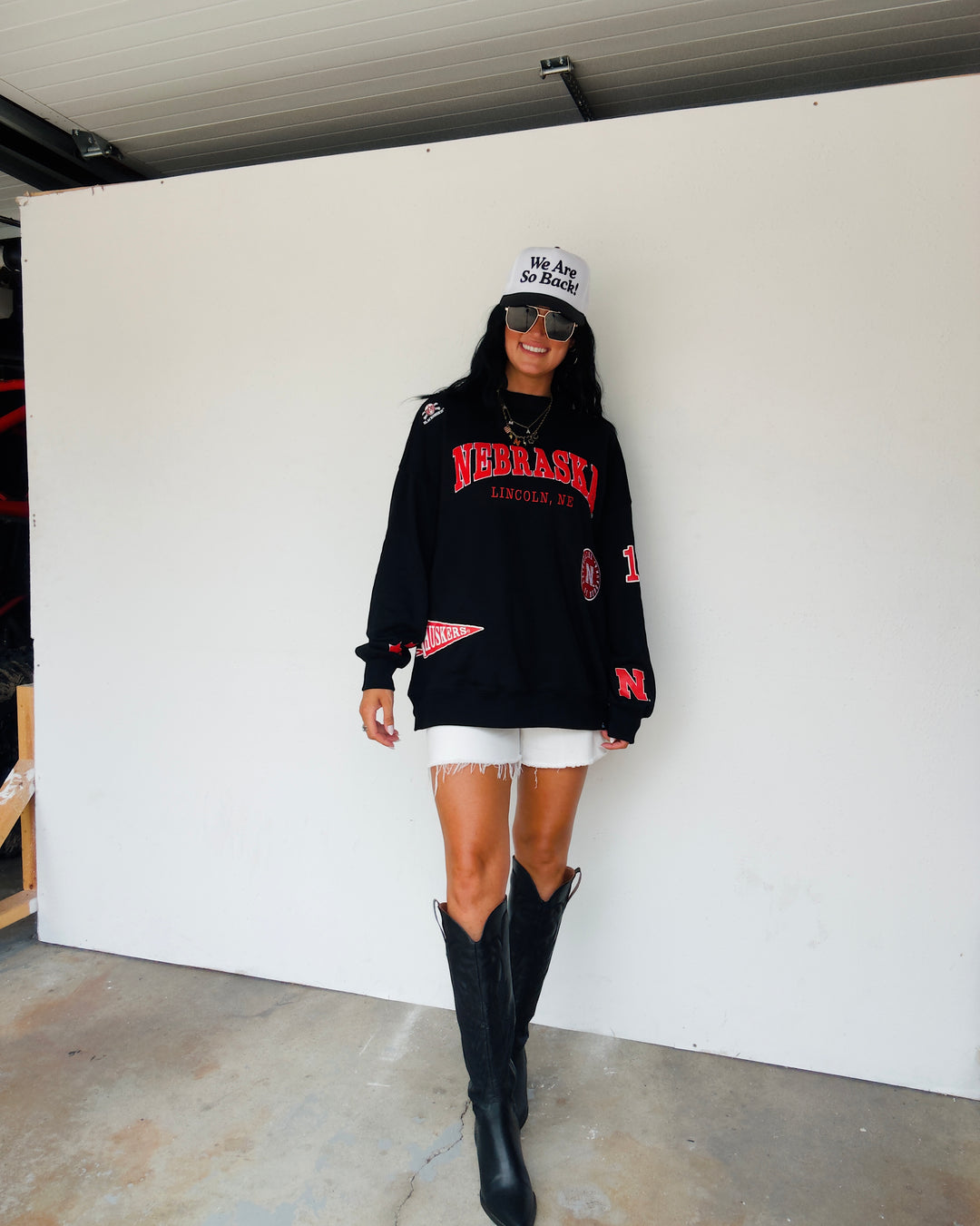 Nebraska All Over Scatter Mock Neck Sweatshirt - Black