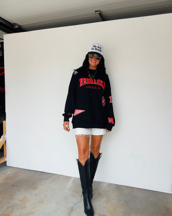 Nebraska All Over Scatter Mock Neck Sweatshirt - Black