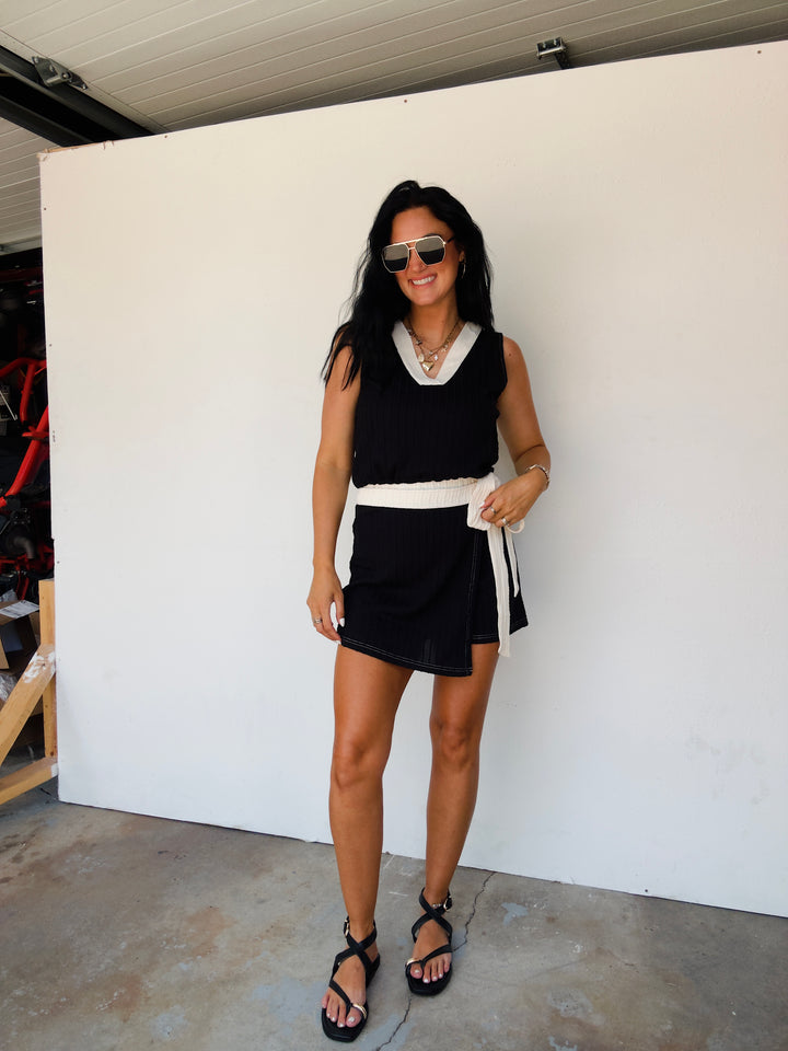 Sienna Wrap Romper - Black/Ivory