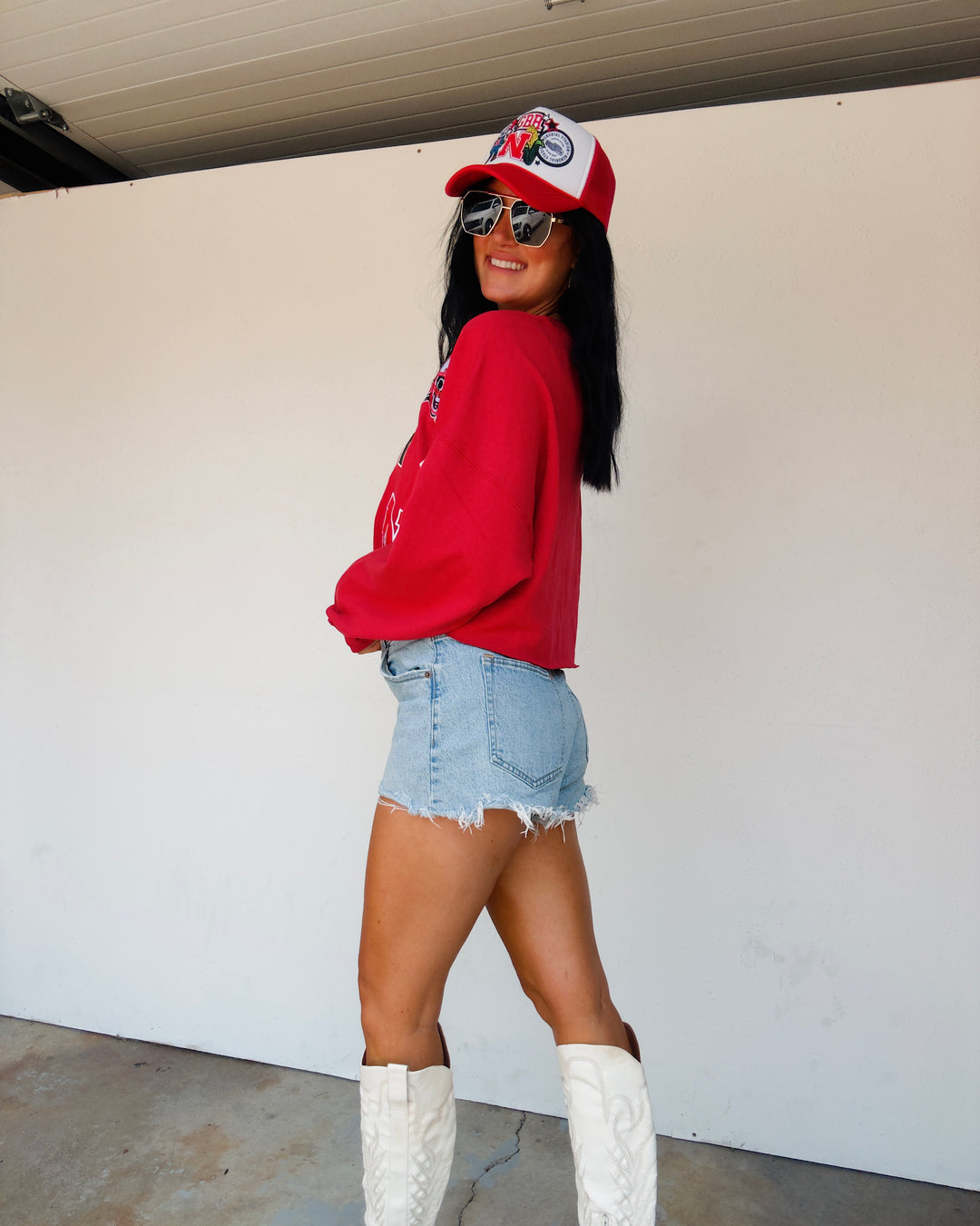 Nebraska Patched Up Cropped Sweatshirt - Red