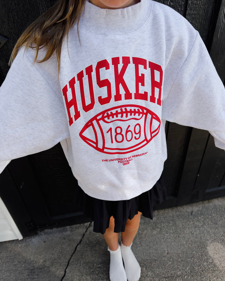 Youth Husker Football Mock Neck Sweatshirt - Ash