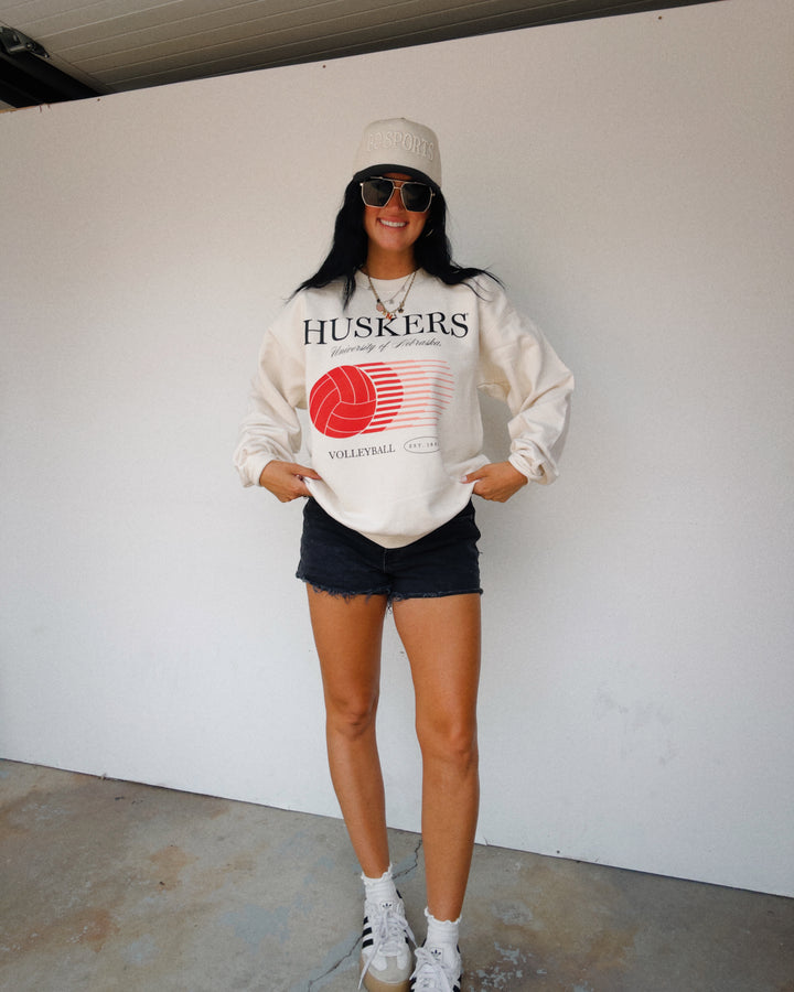 Huskers Retro Split Volleyball Sweatshirt - Sand