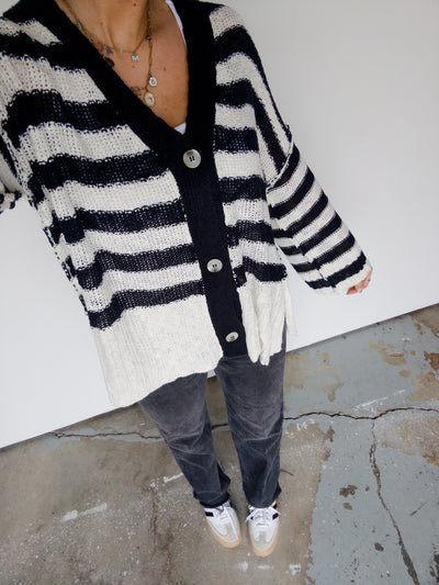 Ezra Stripe Cardigan - Black/White