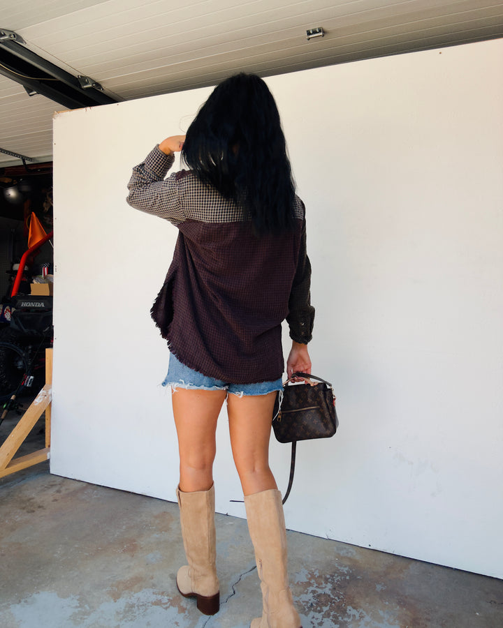 Fireside Distressed Flannel - Brown/Olive Multi