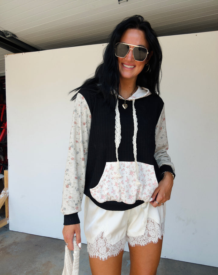 Boho Blossom Hoodie - Black