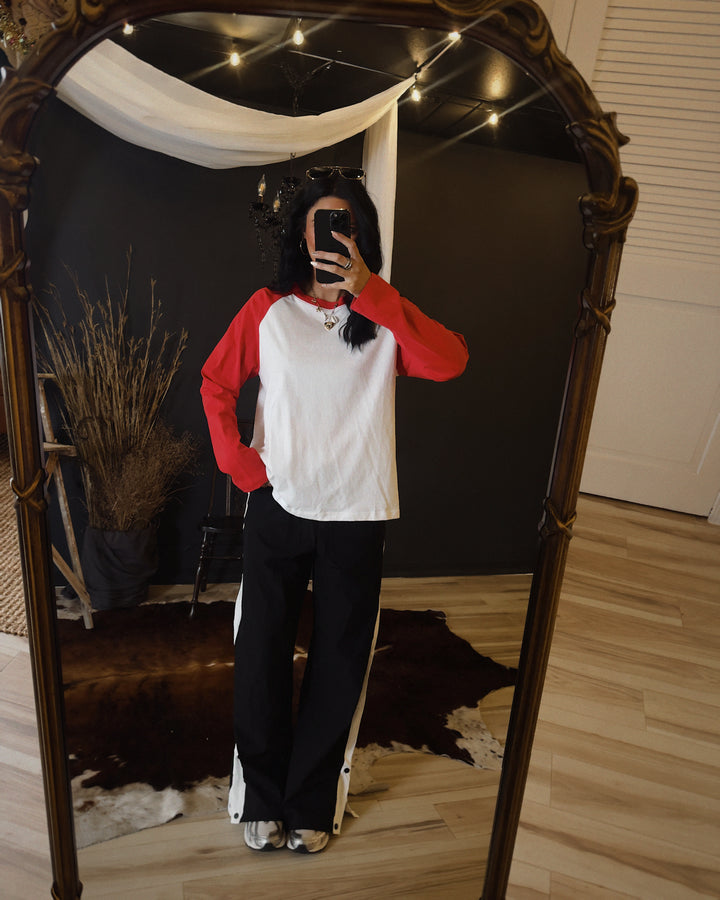Everyday Raglan Long Sleeve - Red/White