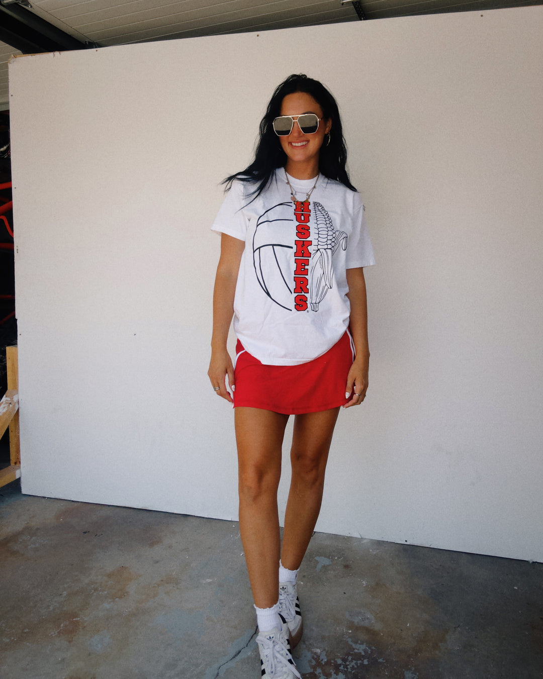 Corn Huskers Volleyball Cotton Tee - White