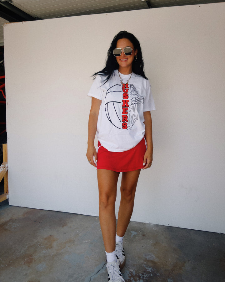 Corn Huskers Volleyball Cotton Tee - White