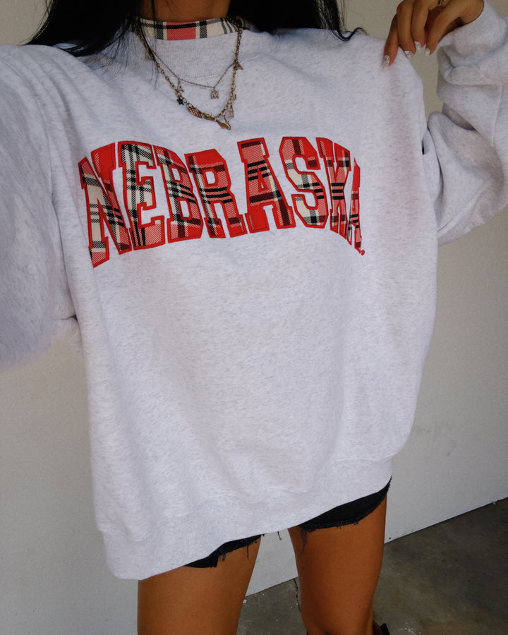 Nebraska Plaid Mock Neck Sweatshirt - Grey