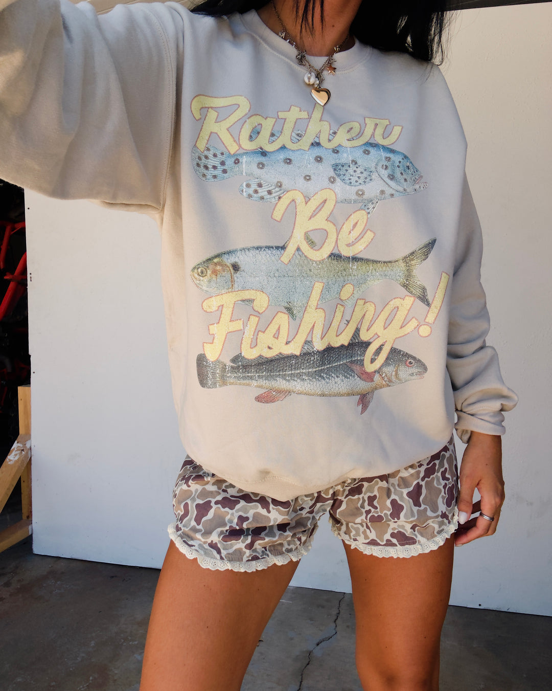 Rather Be Fishing Sweatshirt - Sand