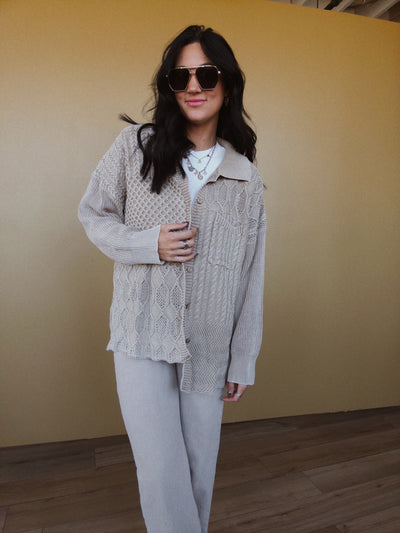 Greeley Cable Sweater Cardigan - Mocha