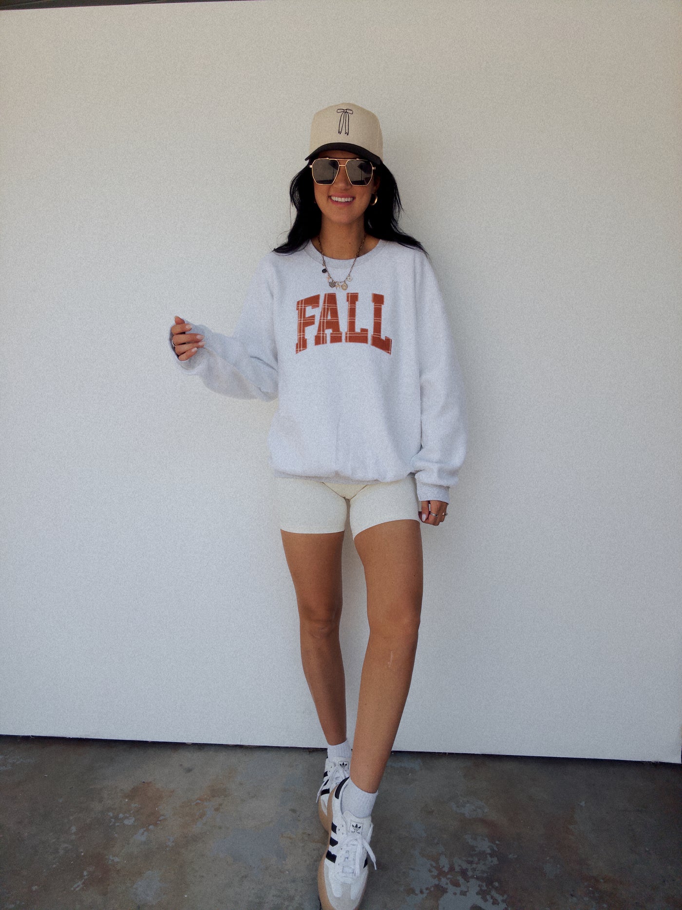 Fall Plaid Embroidered Sweatshirt - Ash