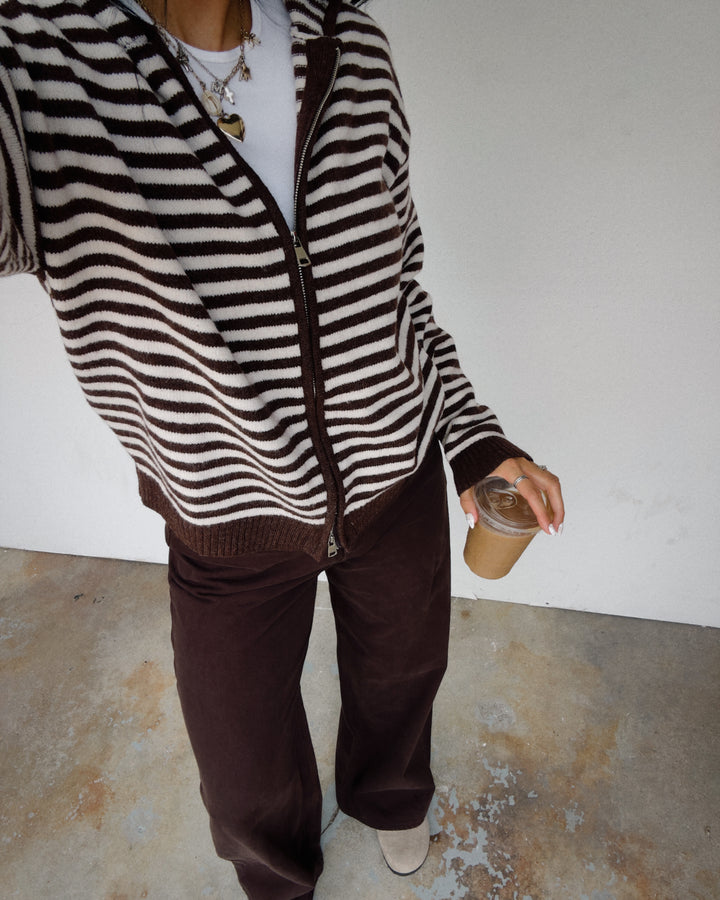 Cooper Striped Zip Jacket - Brown/Ivory