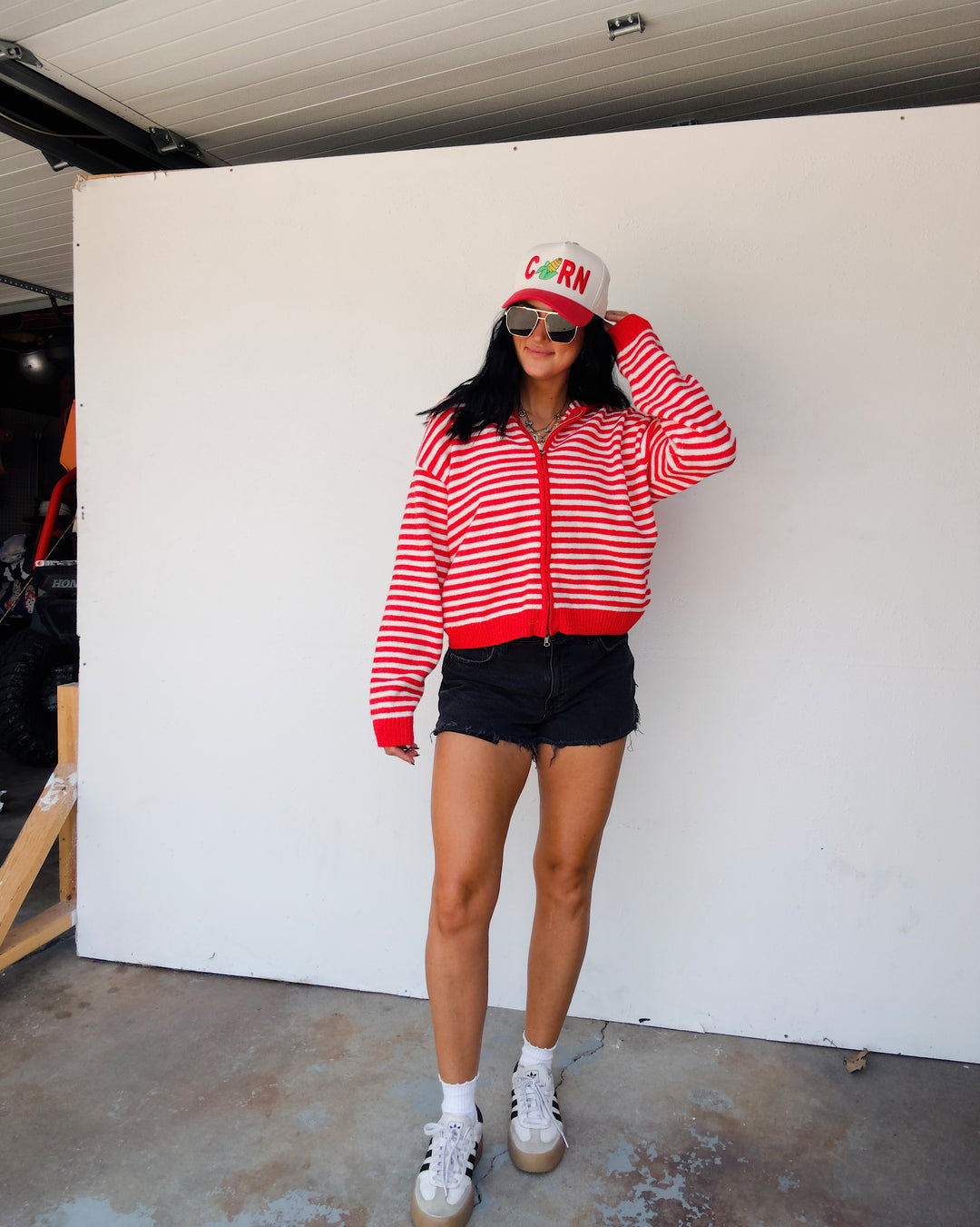 Cooper Striped Zip Jacket - Red/White