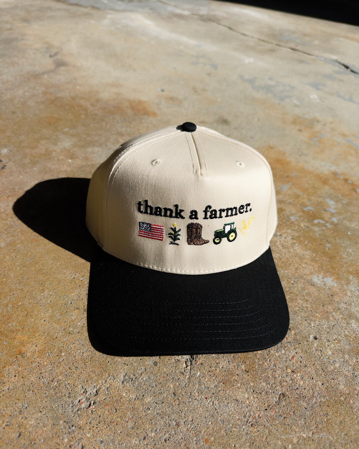 Thank A Farmer Hat - Cream/Black/Green