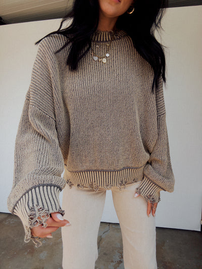 Vintage Washed Distressed Sweater - Ghost Grey