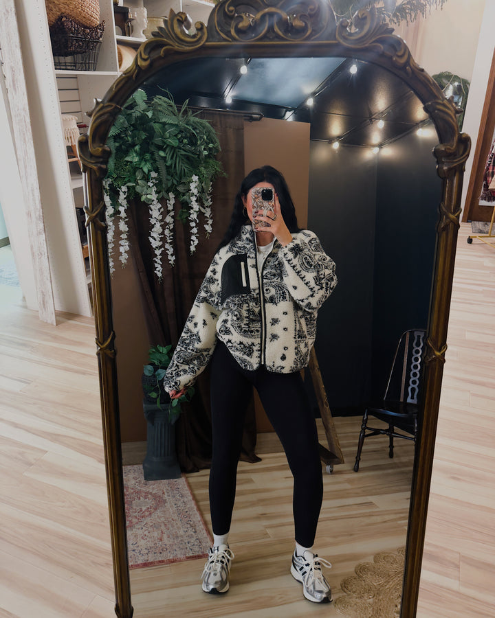 Paisley Prairie Fleece Jacket - Cream/Black