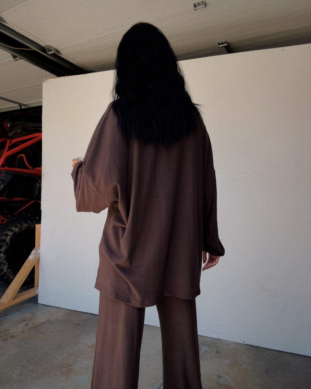 Levi Oversized Fleece Top - Chocolate/Blue