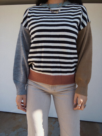 Stevie Striped Colorblock Sweater - Ivory/Black