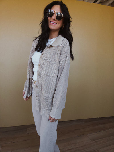 Greeley Cable Sweater Cardigan - Mocha