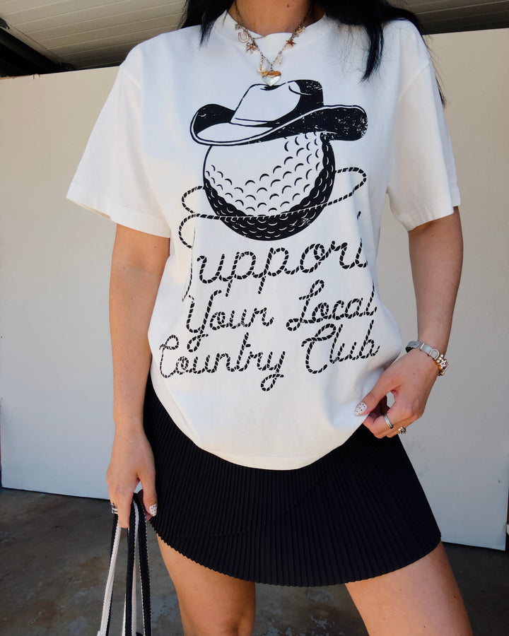 Support Your Local Country Club Cotton Tee - White