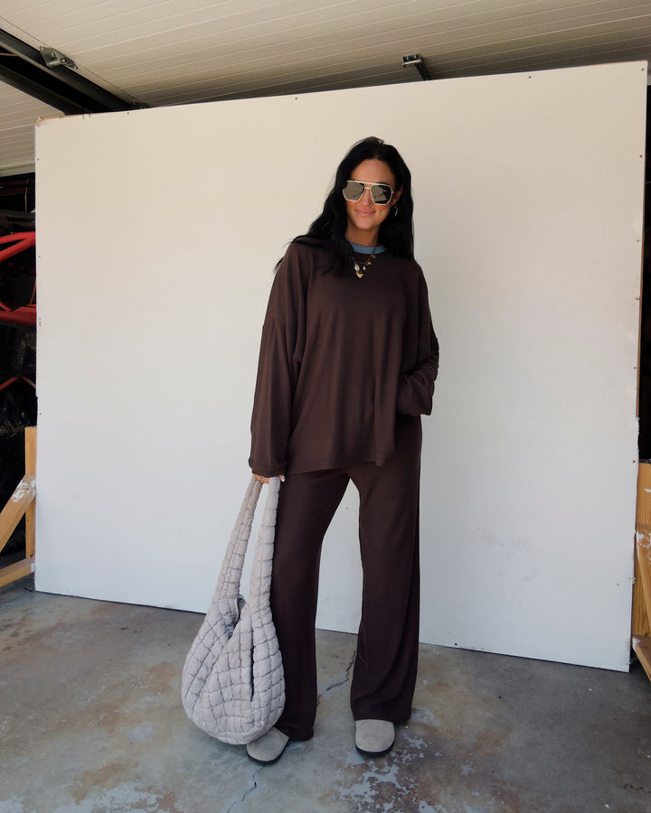 Levi Oversized Fleece Top - Chocolate/Blue