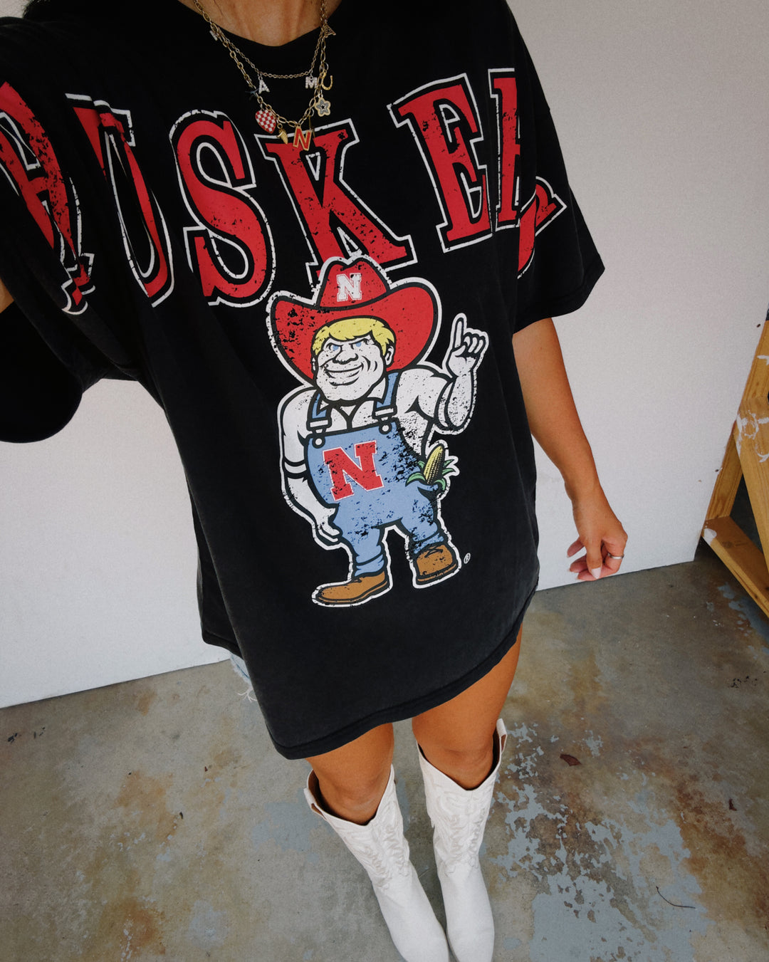 Nebraska Southern Split Oversized Tee - Washed Black
