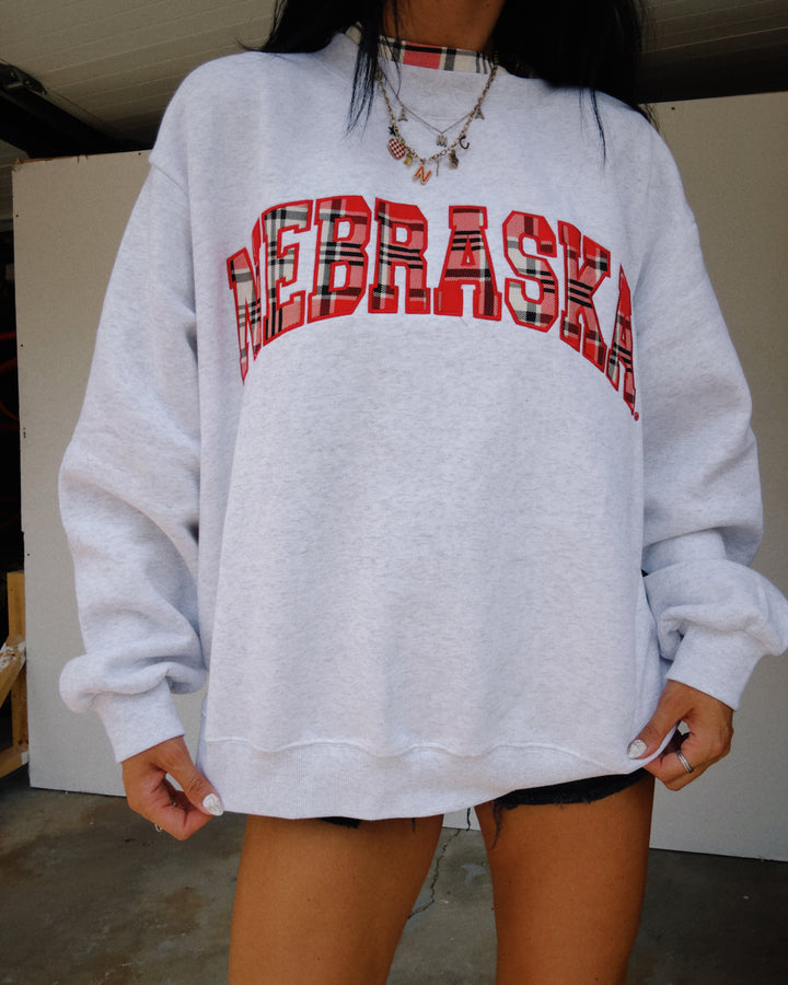 Nebraska Plaid Mock Neck Sweatshirt - Grey