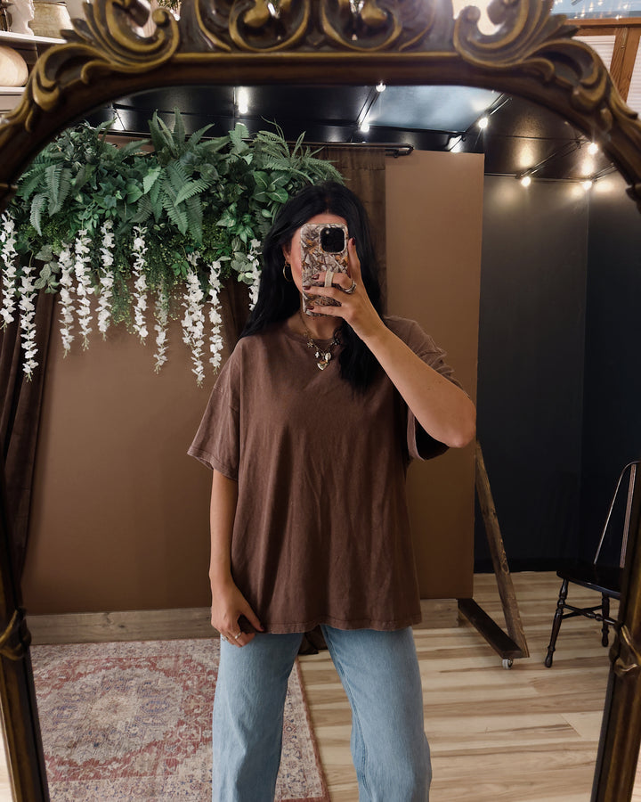 Everyday Washed Oversized Cotton Tee - Washed Brown