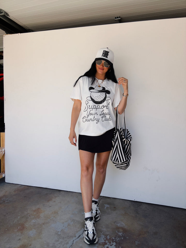 Support Your Local Country Club Cotton Tee - White