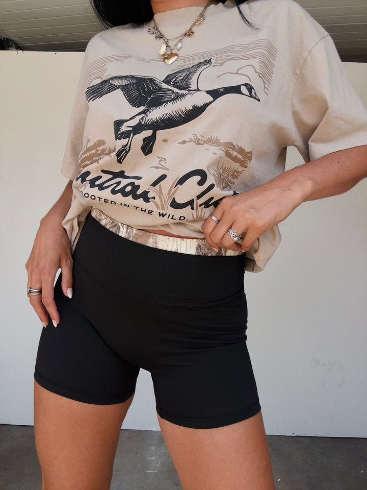 Woodland Edge Biker Shorts - Black/Camo