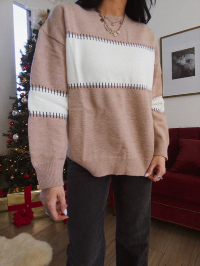 Baker Colorblock Sweater - Taupe/Ivory