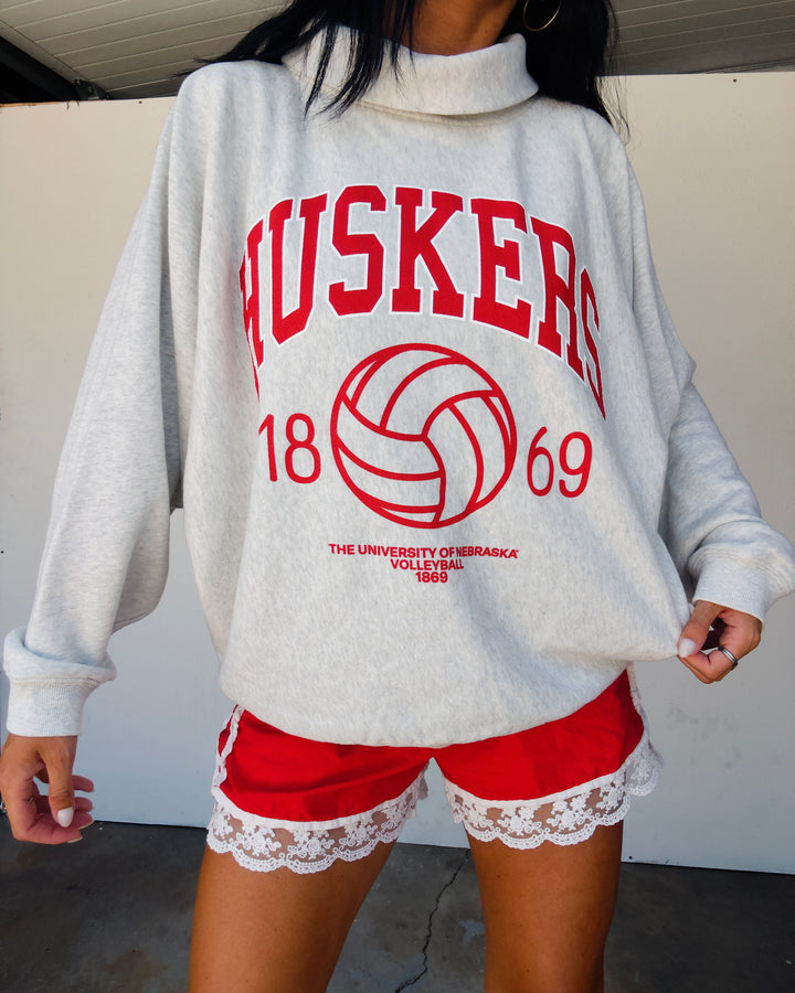 Husker Volleyball Rolled Mock Neck - Ash