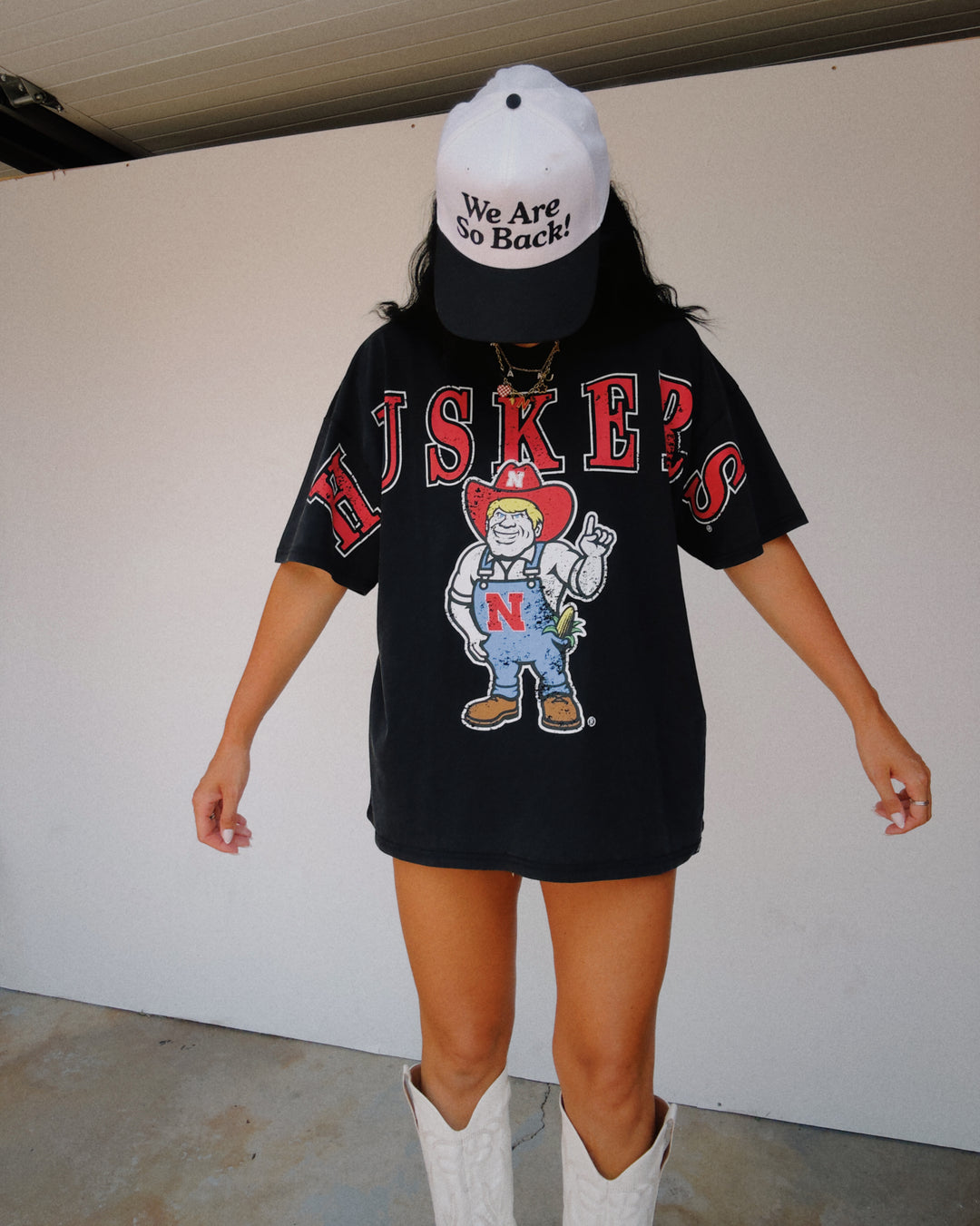 Nebraska Southern Split Oversized Tee - Washed Black